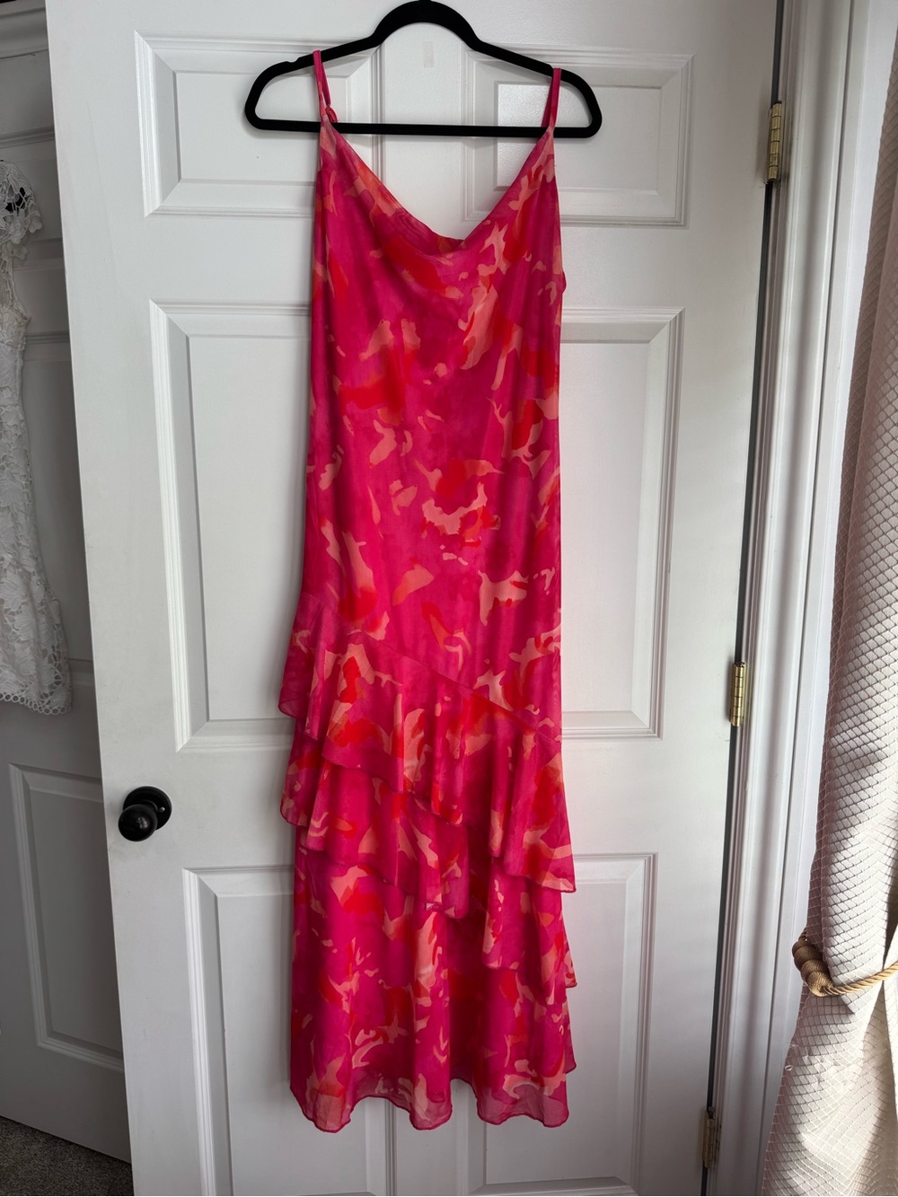 Fuchsia Print Cowl-Neck Maxi Dress